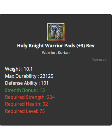 Holy Knight Warrior Pads +3 Rev