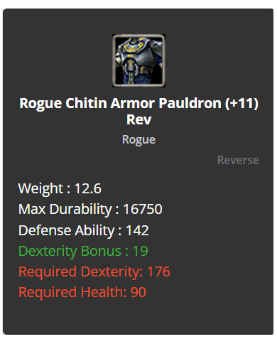 ROGUE CHITIN ARMOR PAULDRON +11 REV